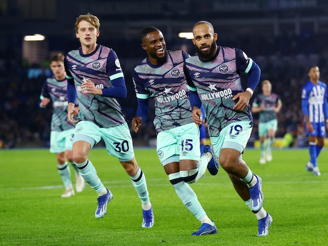 Bryan Mbeumo de Brentford célèbre son premier but le 6 décembre 2023