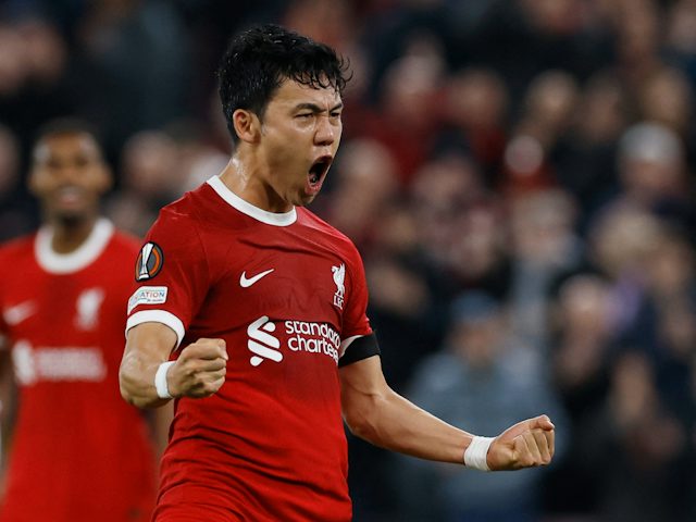 Wataru Endo célèbre le but de Liverpool le 26 octobre 2023 Wataru Endo célèbre le but de Liverpool le 26 octobre 2023