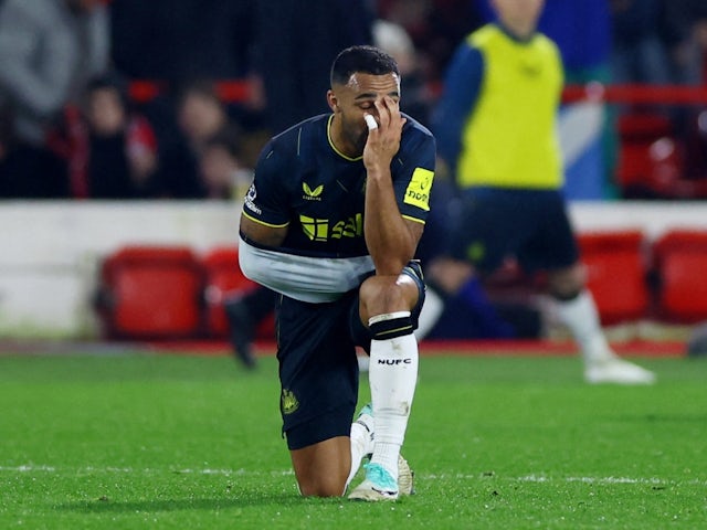  Callum Wilson de Newcastle United réagit après avoir été blessé le 10 février 2024