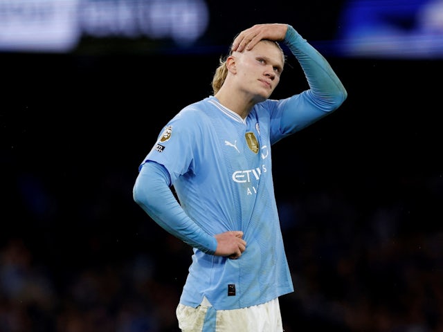Erling Haaland de Manchester City réagit le 17 février 2024
