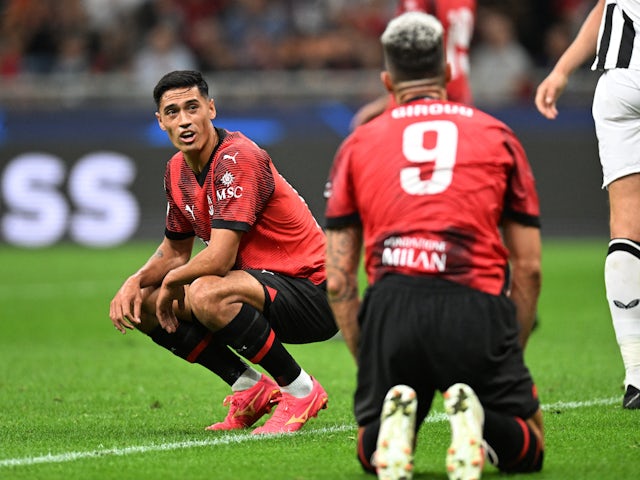 Tijjani Reijnders de l'AC Milan réagit le 19 septembre 2023