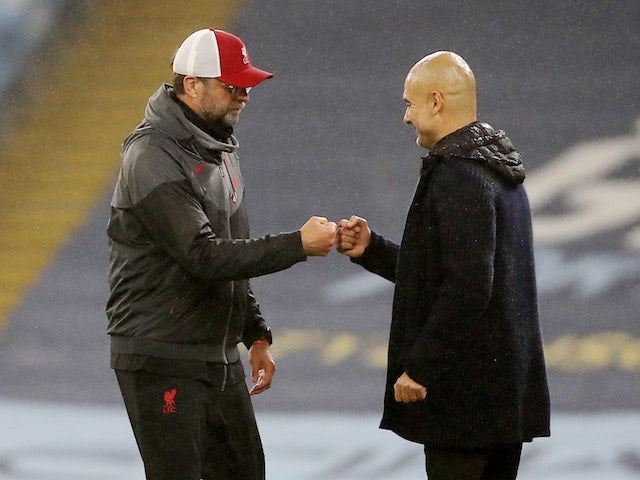 Le manager de Liverpool, Jurgen Klopp, et son homologue de Manchester City, Pep Guardiola, photographiés le 8 novembre 2020.