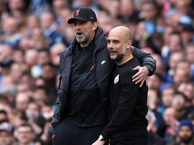 Jurgen Klopp, manager de Liverpool, et Pep Guardiola, manager de Manchester City, photographiés le 10 avril 2022.