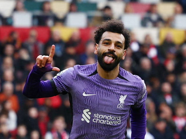 Mohamed Salah célèbre son but pour Liverpool le 17 février 2024