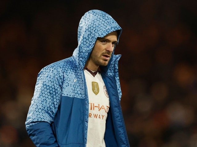 Jack Grealish de Manchester City à la fin de la première mi-temps après avoir été remplacé le 27 février 2024