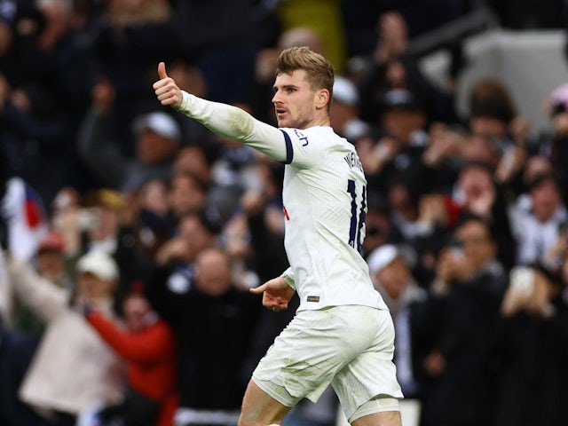 Timo Werner célèbre son but pour Tottenham Hotspur le 2 mars 2024