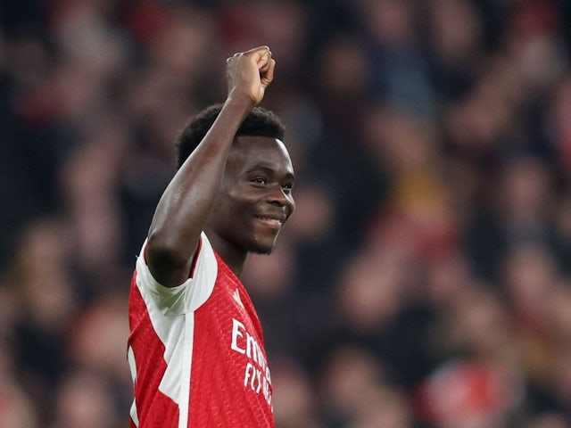 Bukayo Saka d'Arsenal célèbre son troisième but le 24 février 2024 Bukayo Saka d'Arsenal célèbre son troisième but le 24 février 2024