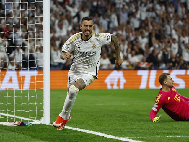 Joselu du Real Madrid célèbre son premier but le 8 mai 2024 Joselu du Real Madrid célèbre son premier but le 8 mai 2024