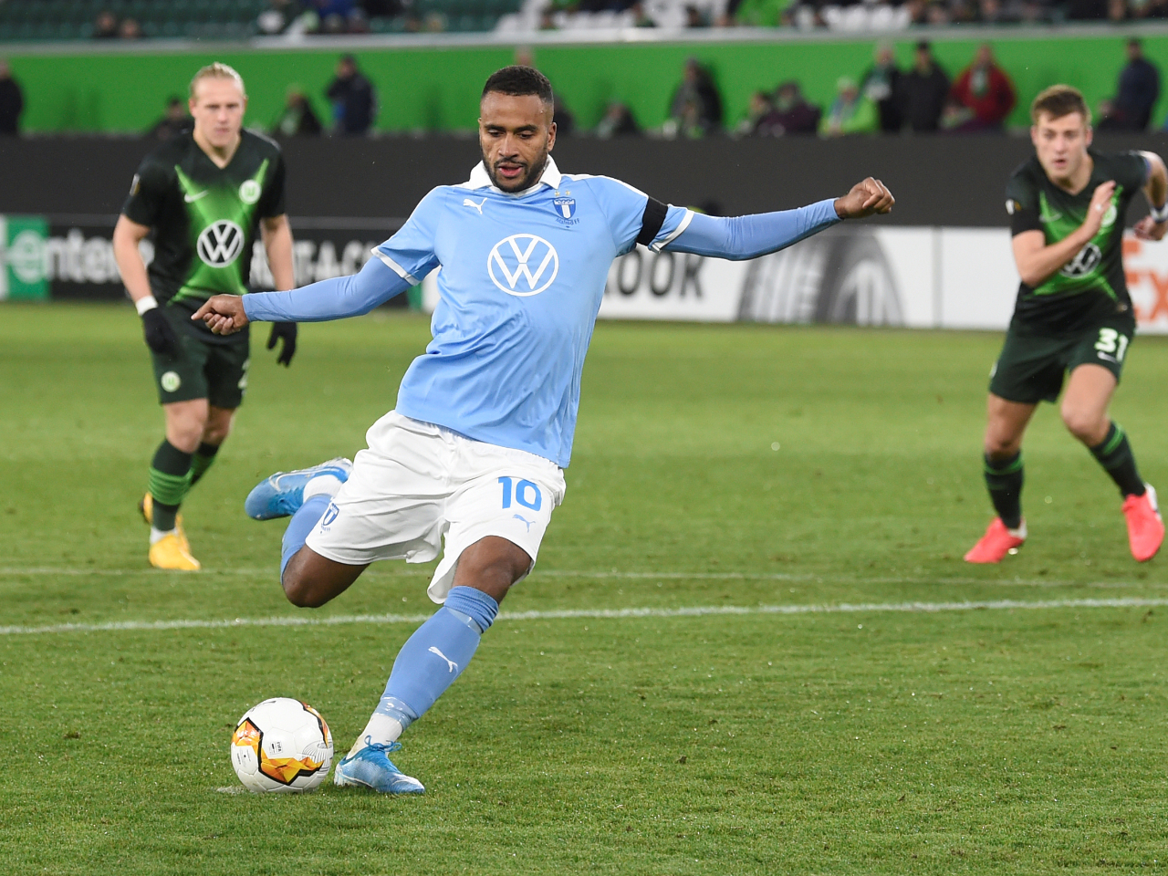Malmo FF forward Isaac Kiese Thelin in action on 20 Feb. 2020
