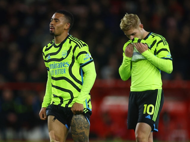 Gabriel Jesus et Emile Smith Rowe d'Arsenal en janvier 2024.