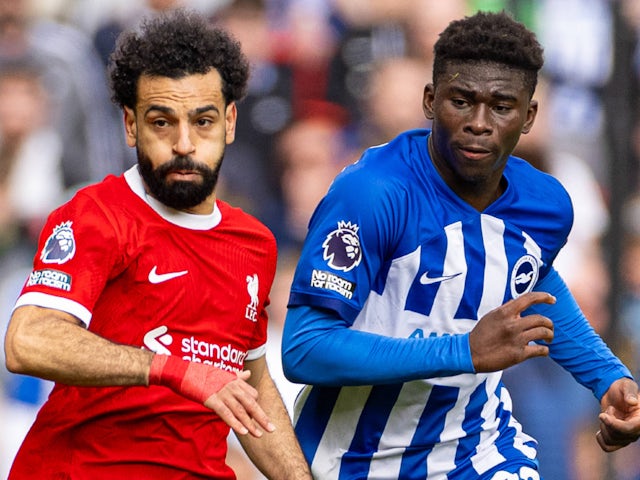 Mohamed Salah de Liverpool et Carlos Baleba de Brighton & Hove Albion le 31 mars 2024
