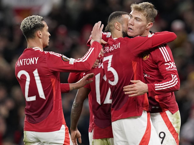 Rasmus Hojlund de Manchester United célèbre son score contre Bodo/Glimt le 28 novembre 2024 Rasmus Hojlund de Manchester United célèbre son score contre Bodo/Glimt le 28 novembre 2024
