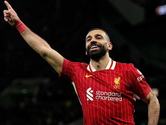 Mohamed Salah de Liverpool célèbre son but contre Tottenham Hotspur, le 22 décembre 2024