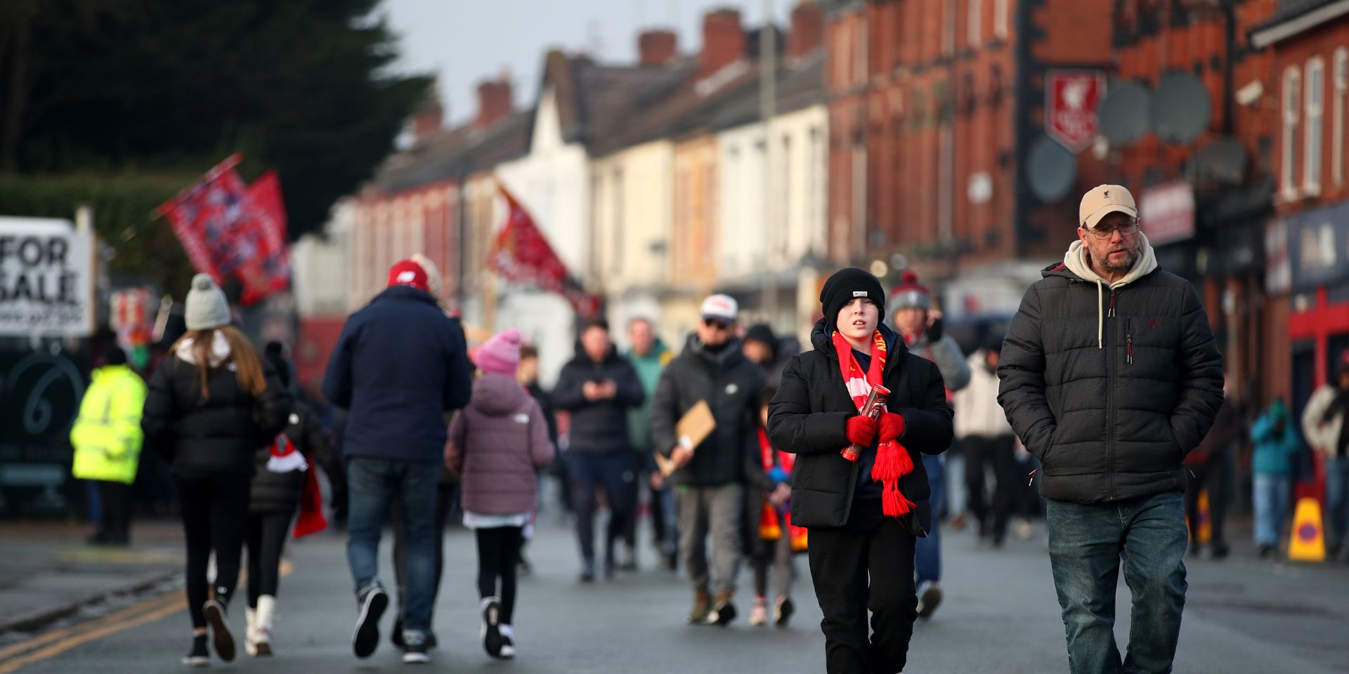 Liverpool fans walk to Anfield