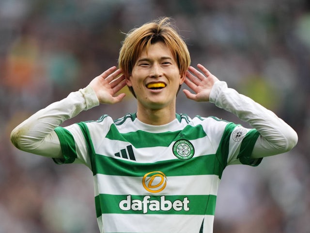 Kyogo Furuhashi célèbre le score pour le Celtic le 1er septembre 2024 Kyogo Furuhashi célèbre le score pour le Celtic le 1er septembre 2024