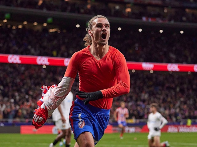 L'Antoine Griezmann de l'Atletico Madrid célèbre après avoir marqué le 8 décembre 2024