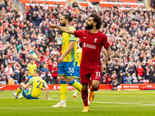 Mohamed Salah de Liverpool célèbre son but contre Nottingham Forest le 22 avril 2023