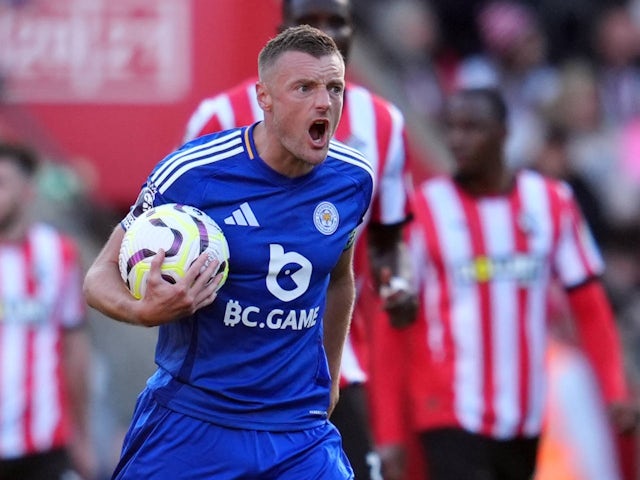 Jamie Vardy de Leicester City célèbre le deuxième but de son équipe contre Southampton, le 19 octobre 2024