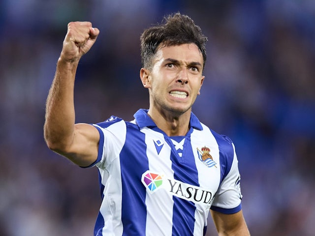 Martin Zubimendi de la Real Sociedad célèbre après avoir marqué le 18 août 2024