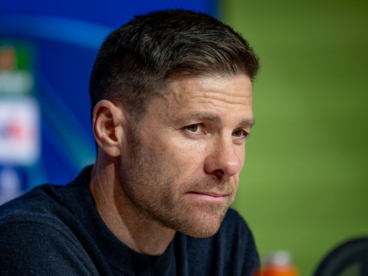 Manager of Bayer Leverkusen Xabi Alonso during the post-match press conference after his side