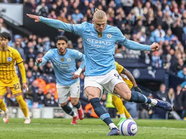 Erling Haaland de Manchester City obtient une pénalité le 15 mars 2025 Erling Haaland de Manchester City obtient une pénalité le 15 mars 2025