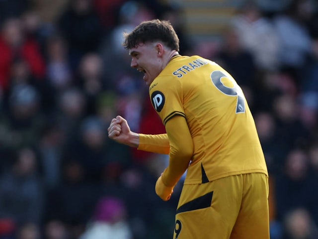 Jorgen Strand Larsen de Wolverhampton Wanderers célèbre contre Southampton le 15 mars 2025