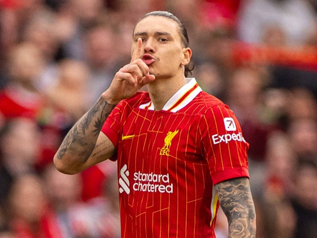 Darwin Nunez célèbre le score contre Southampton pour Liverpool, le 8 mars 2025