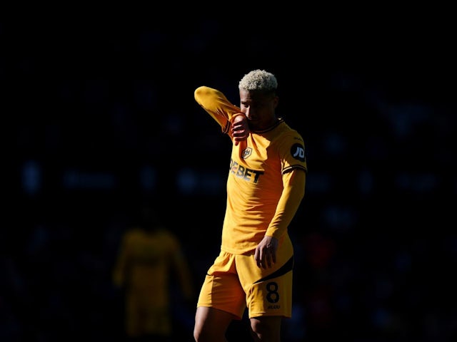Joao Gomes de Wolverhampton Wanderers lors du match de Premier League de son équipe contre Ipswich Town, le 5 avril 2025