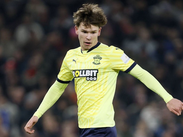 Tyler Dibling de Southampton lors du match de Premier League de son équipe contre Manchester United, le 16 janvier 2025
