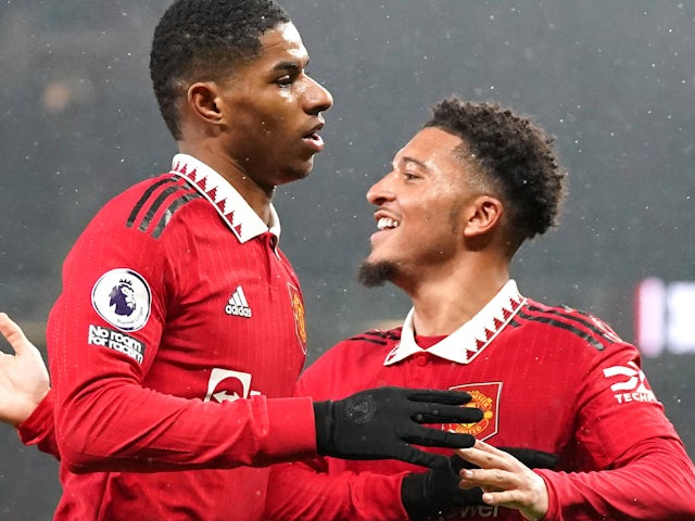 Jadon Sancho et Marcus Rashford en action pour Manchester United le 5 avril 2023