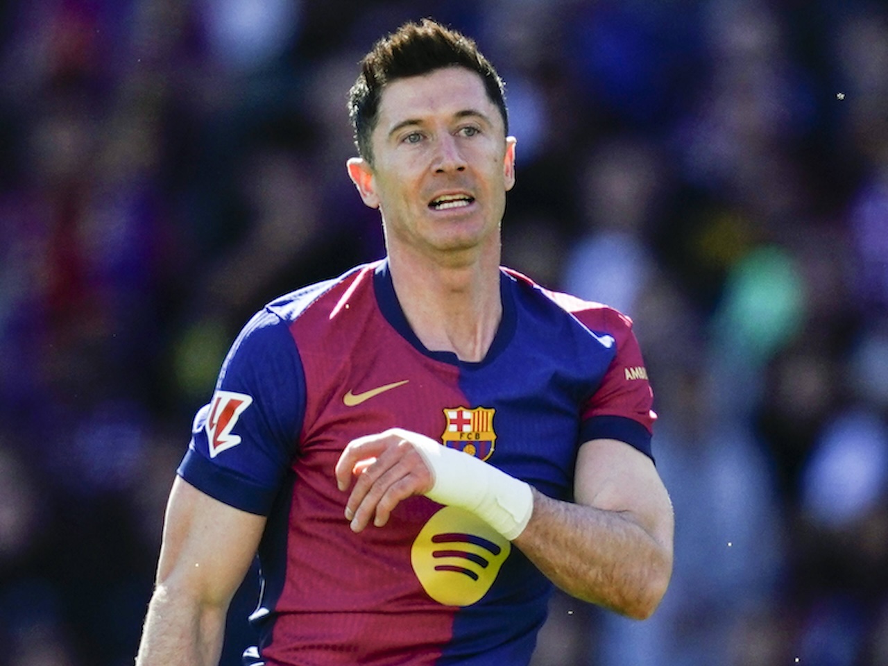 Barcelona striker Robert Lewandowski on March 30, 2025