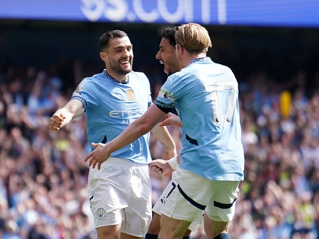Les joueurs de Manchester City célèbrent le but de Mateo Kovacic le 12 avril 2025