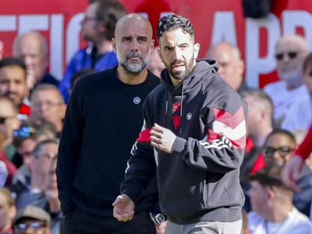 Manchester City Manager Pep Guardiola et Manchester United Ruben Amorim le 6 avril 2025