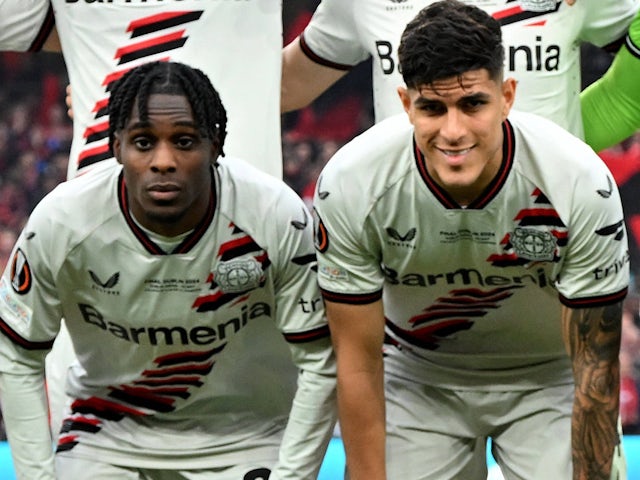 Jeremie Frimpong et Piero de Bayer Leverkusen, illustré le 22 mai 2024