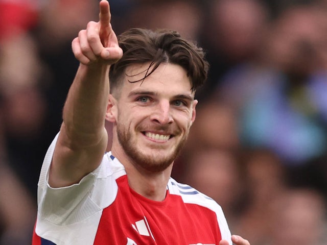 Declan Rice d'Arsenal célèbre le score le 3 mai 2025