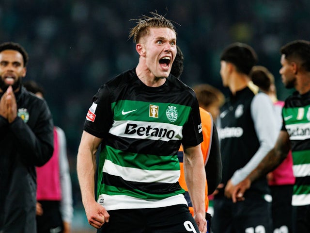 Le Viktor Gyoker de Lisbonne Sporting célèbre le 4 mai 2025 Le Viktor Gyoker de Lisbonne Sporting célèbre le 4 mai 2025