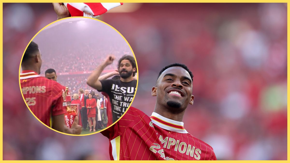 Alisson Becker partage une blague hilarante avec Ryan Gravenberch après le Trophy Lift