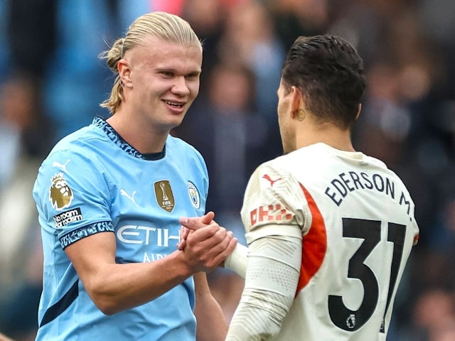 Erling Haaland et Ederson de Manchester City le 5 octobre 2024