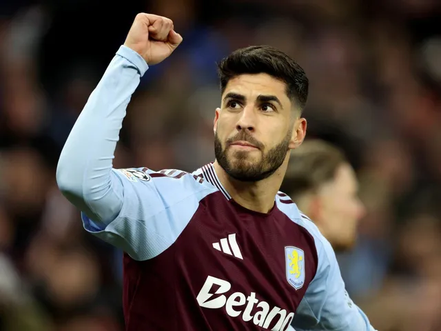 Marco Asensio d'Aston Villa célèbre le score contre le club Brugge, le 12 mars 2025