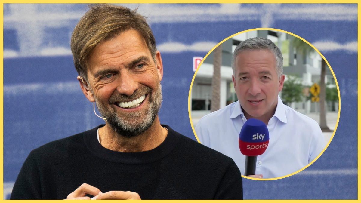 Jurgen Klopp smiles next to a picture of Sky Sports