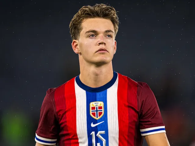 Sverre Nypan en action pour les moins de 21 ans de Norvège le 10 septembre 2024