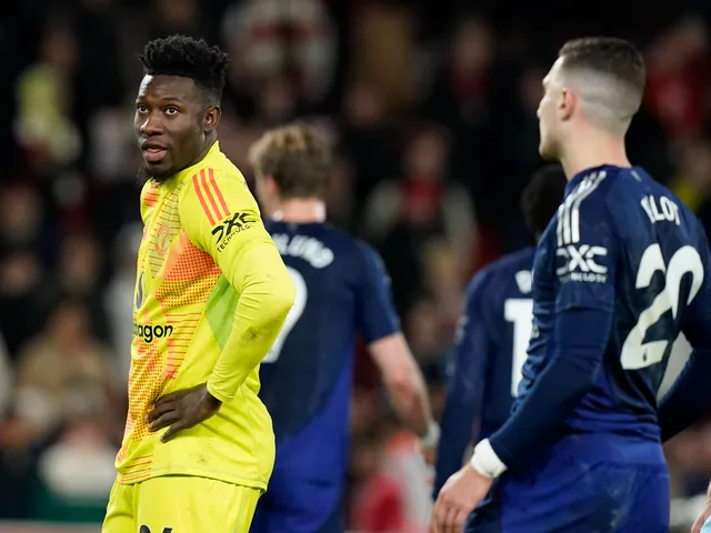 Andre Onana de Manchester United a l'air découragé le 1er avril 2025