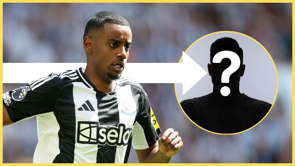 Alexander Isak runs in front of an arrow pointing at a silhouette.