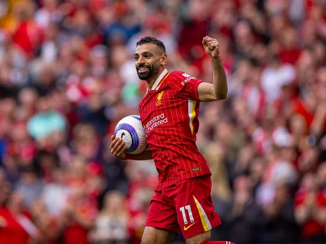 Mohamed Salah de Liverpool célèbre le score contre Crystal Palace, le 25 mai 2025