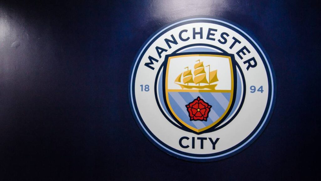 Une photo de l'insigne du Manchester City Football Club