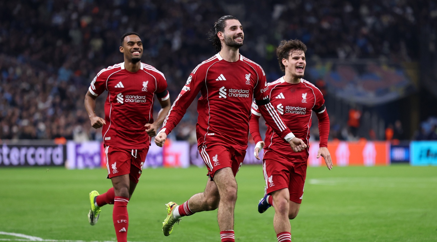 Dominik Szoboszlai celebrates his goal in Liverpool