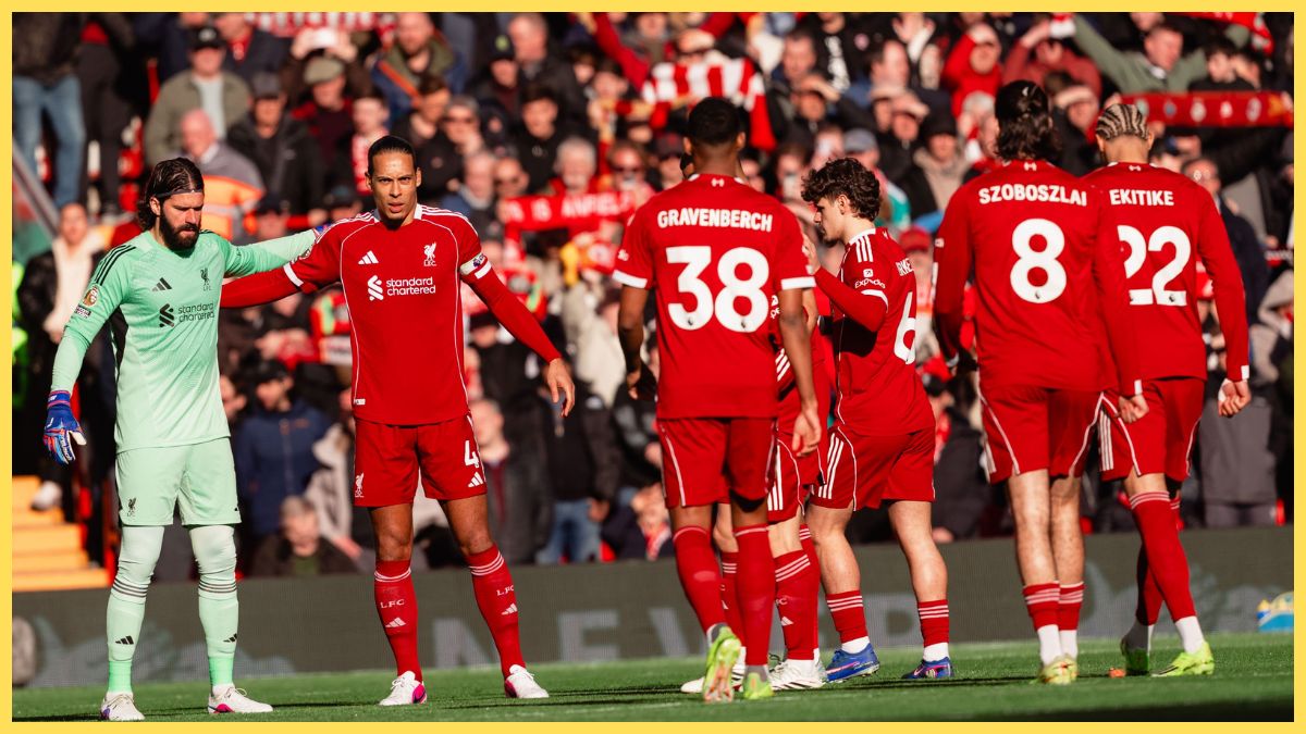 Virgil van Dijk prepares a team huddle before playing West Ham
