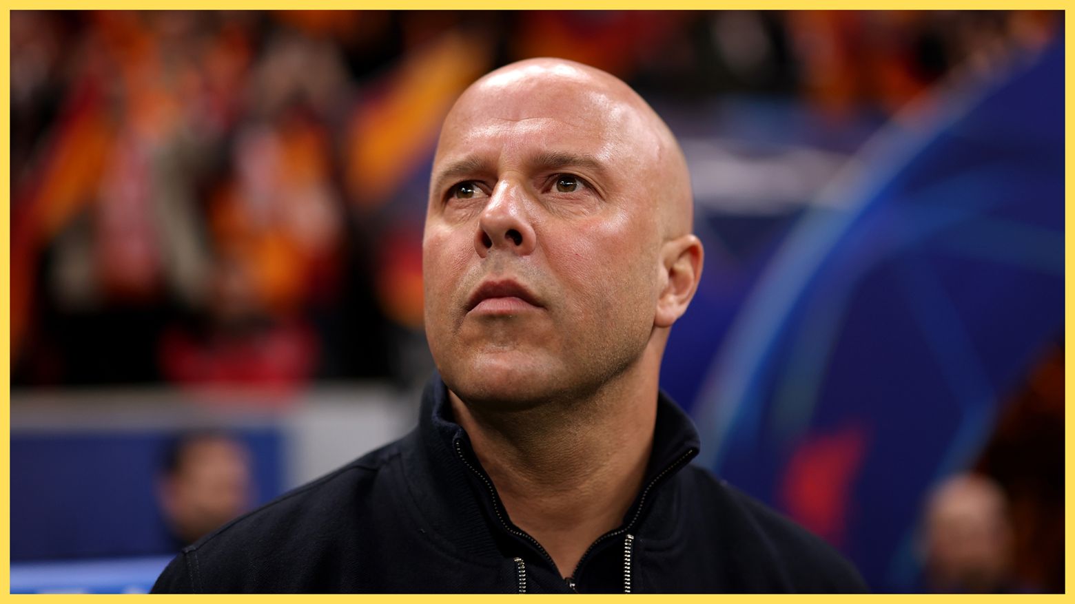 Arne Slot looks on during Liverpool game.