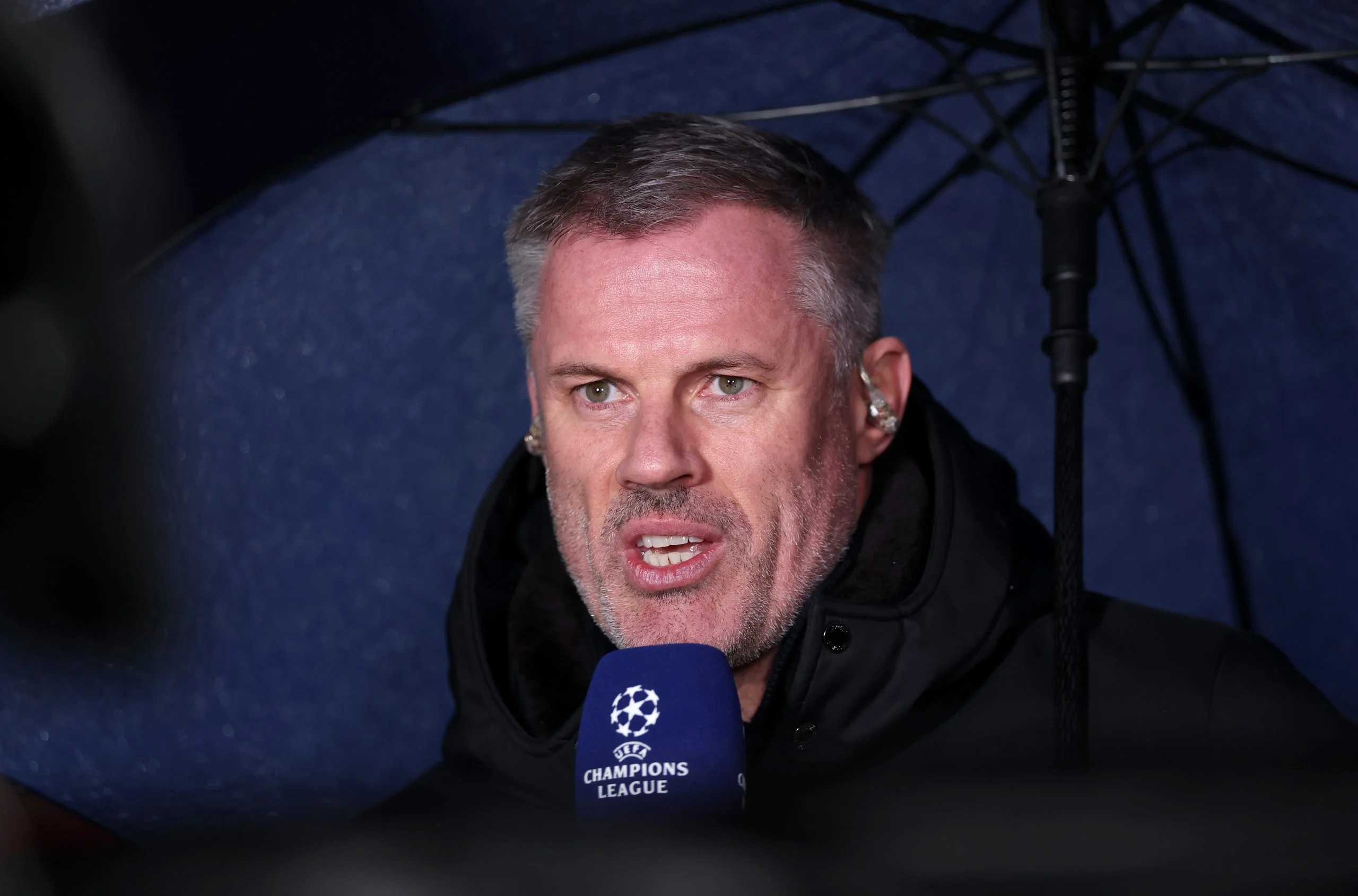 Jamie Carragher presents for Amazon Prime prior to the UEFA Champions League
