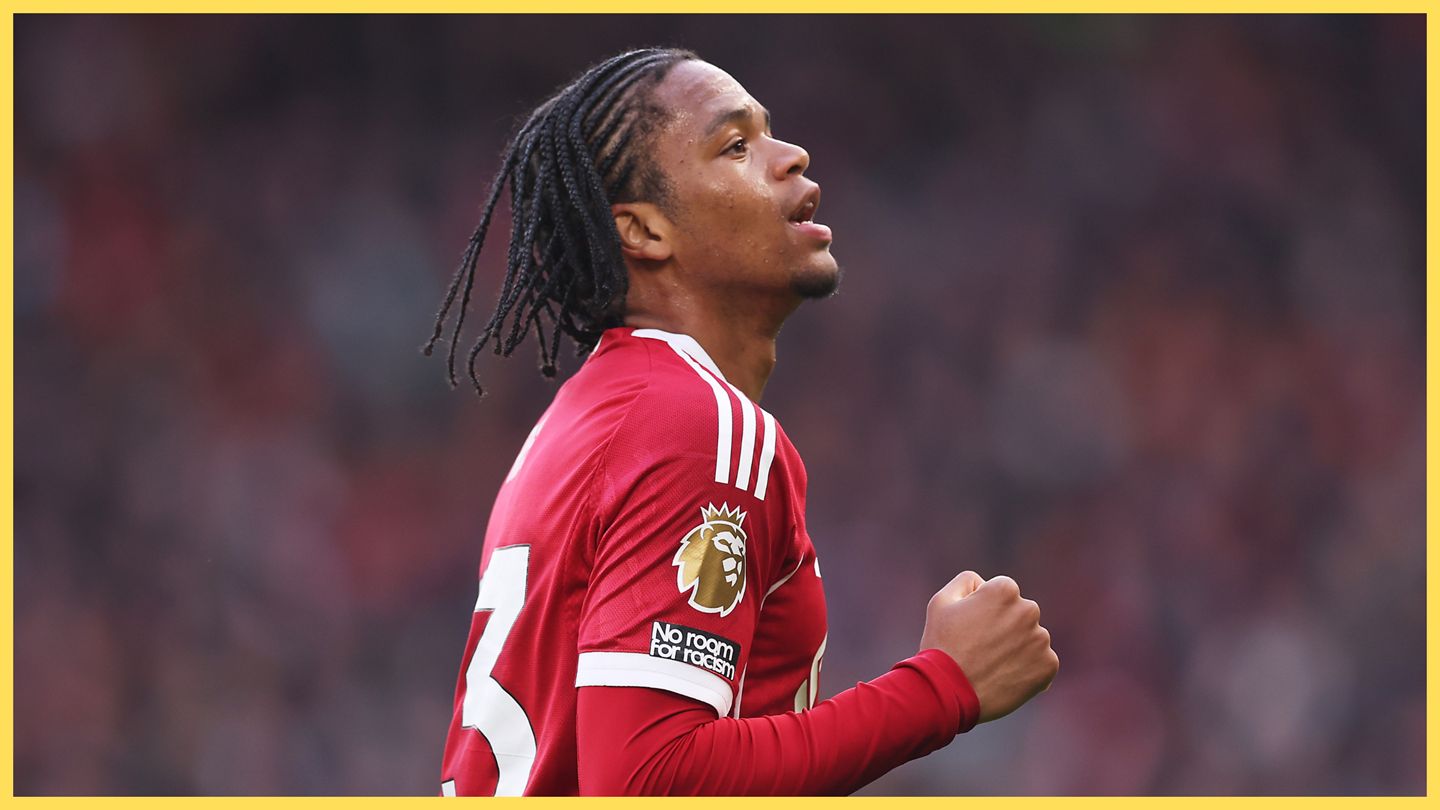 Rio Ngumoha pumps his fist in celebration during Liverpool game.